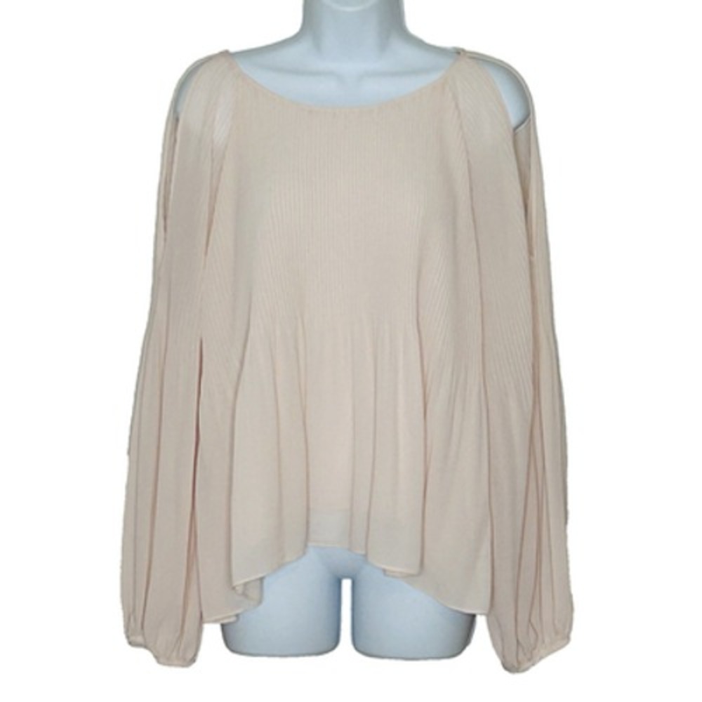 ASTR the Label Blush Pink Pleated Cold Shoulder Keyhole Tie Back Blouse Medium